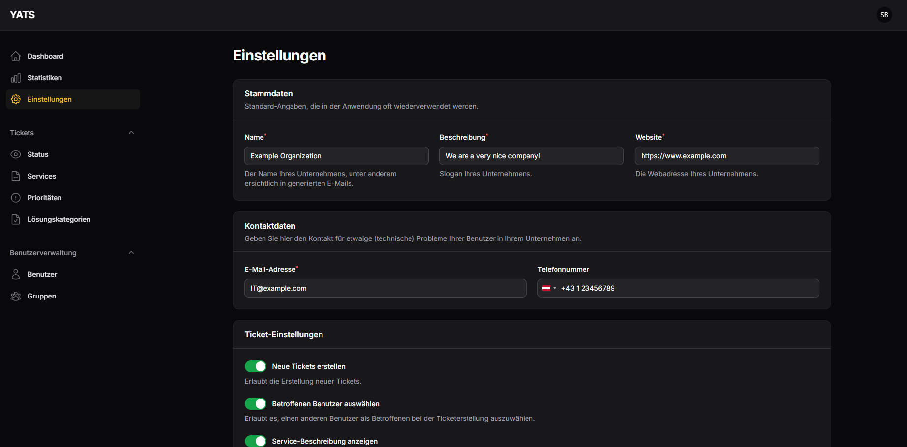 Filament Admincenter – Übersicht (dunkel)