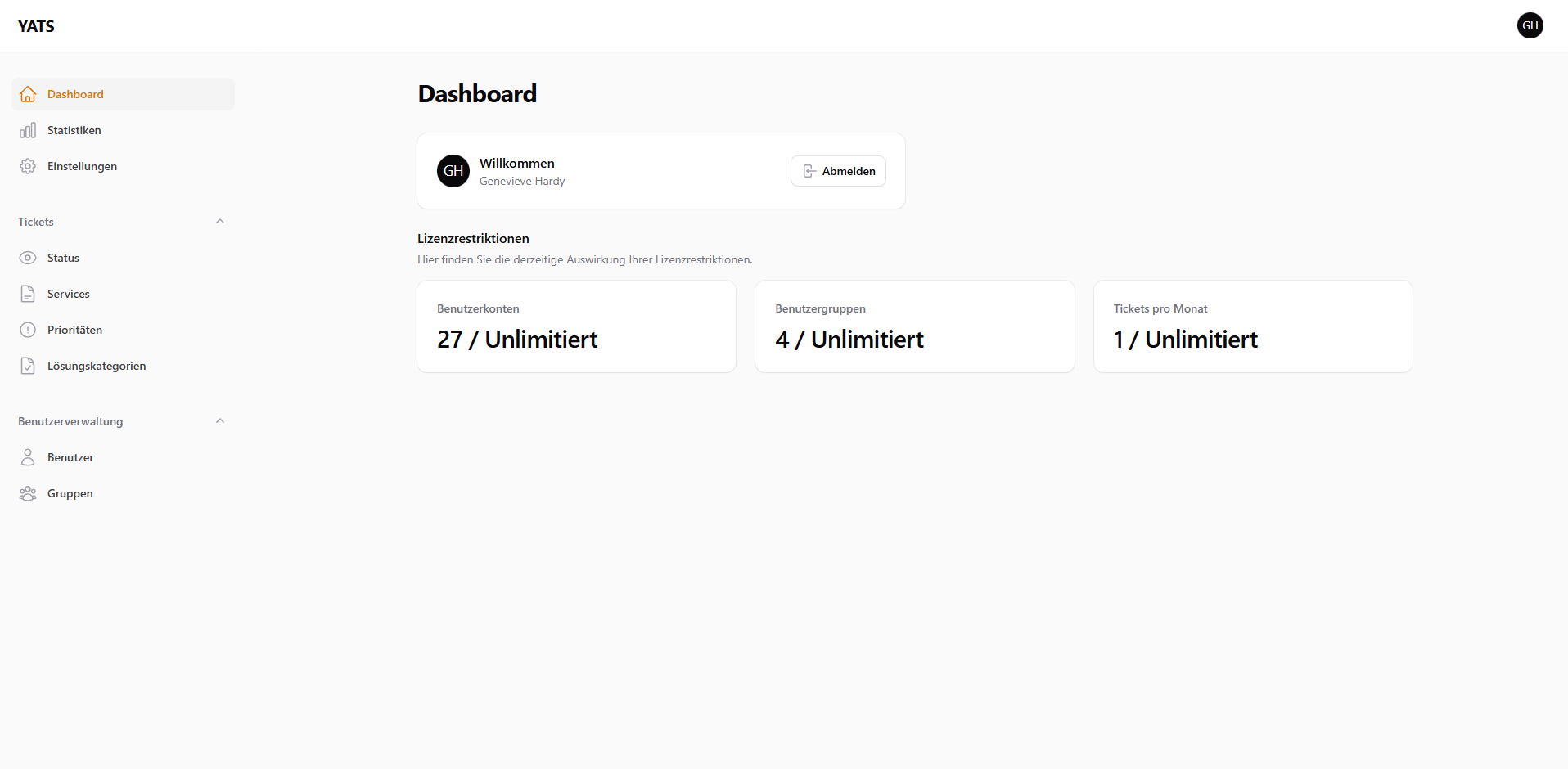 YATS Desktop – Ticketübersicht (Light)