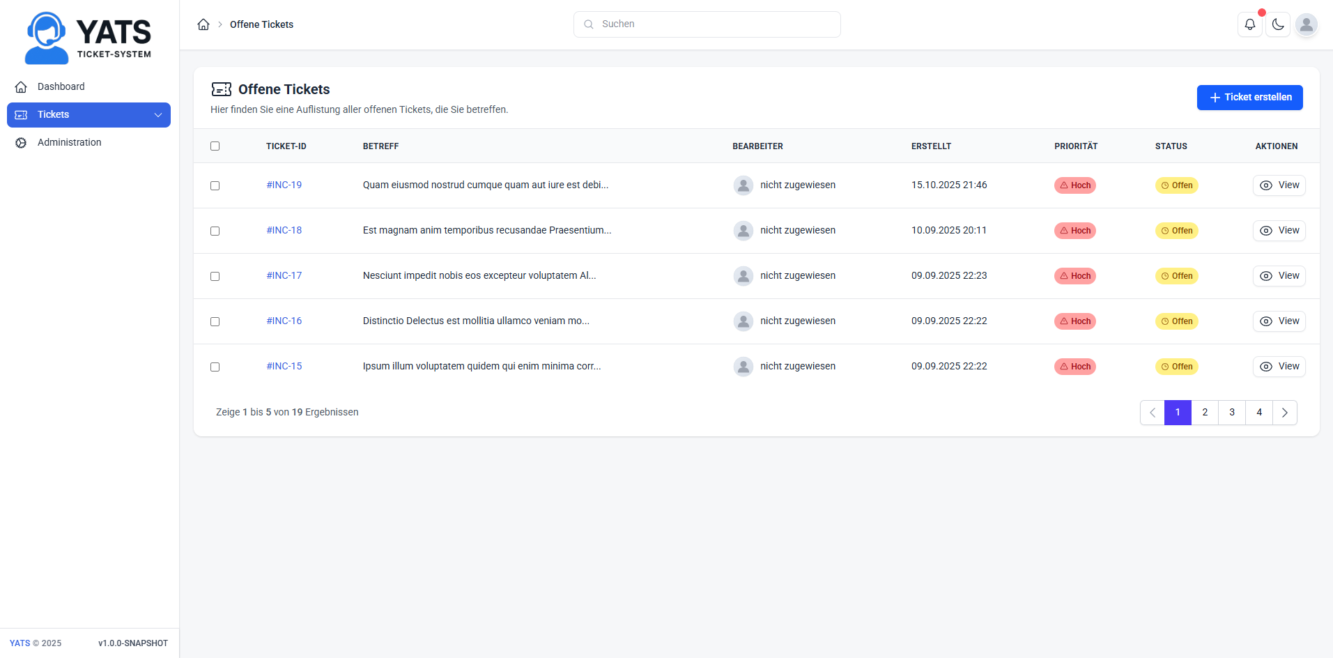 YATS Dashboard – Desktop (hell)